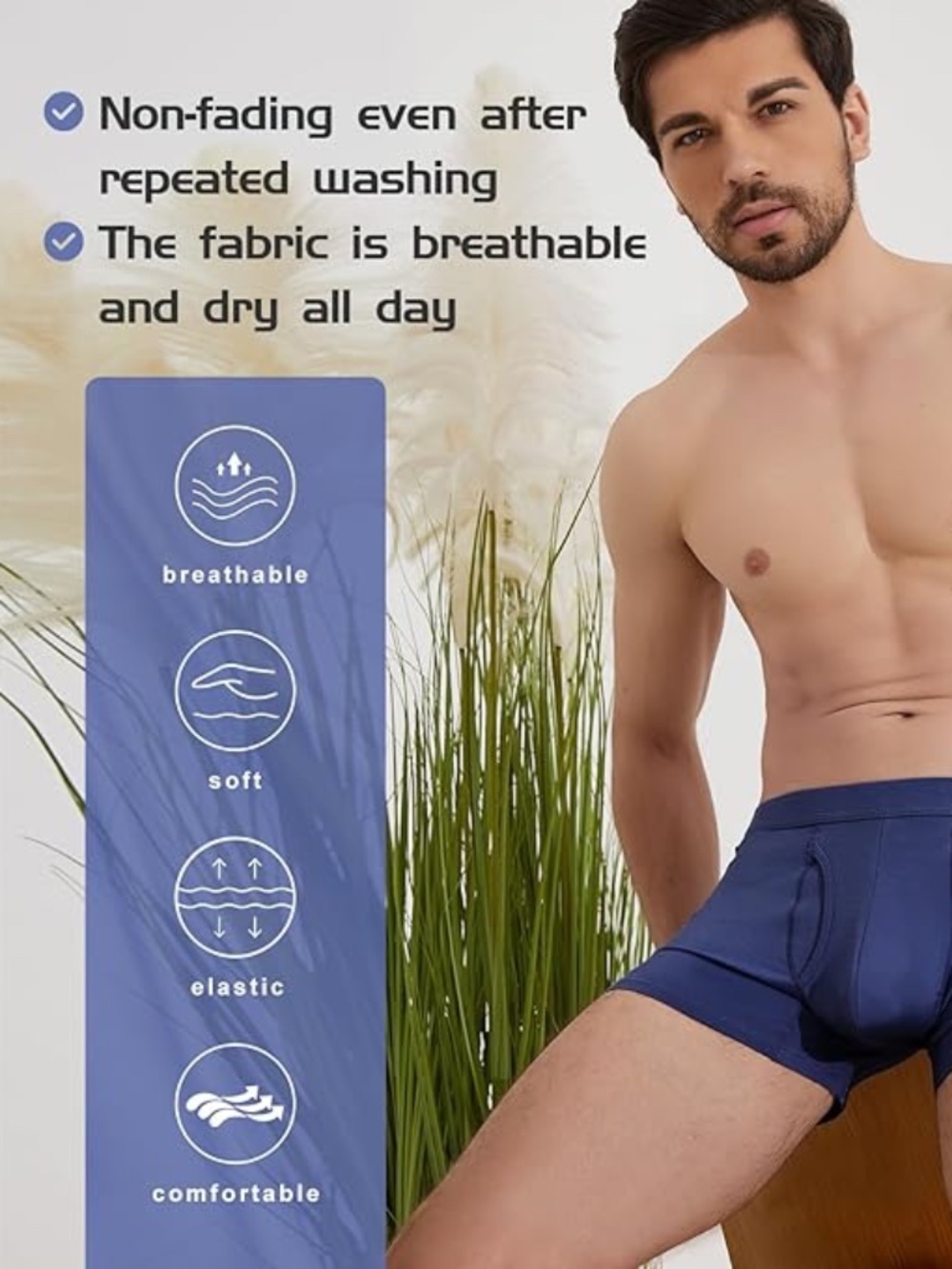 BAMBOO COOL 8 Pair NEW Mens Underwear Trunks NEW IN BOX! - Picture 5 of 7